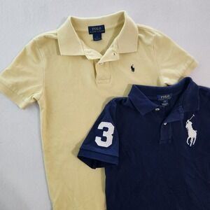 2 Polo Ralph Lauren Big Pony Pullover Shirt Boys 6 SS 1/4 Button Front Blue Yell